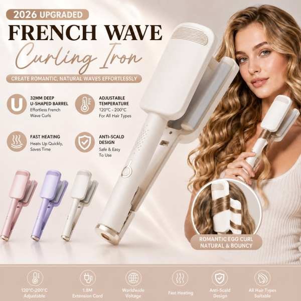 🌸 32MM Wavy Hair Curler – Big Bouncy Curls, 4 Adjustable Heat Settings & Negative Ion Care – Salon-Quality Styling at Home 💇‍♀️