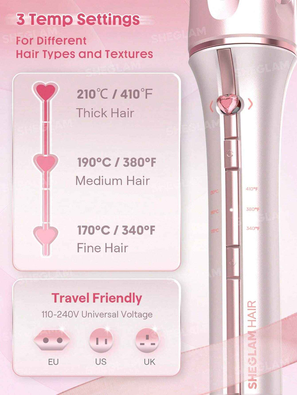 SHEGLAM Cupid’s Charm Automatic Hair Curler 32mm – Baby Pink (EU Plug) | Original in Pakistan